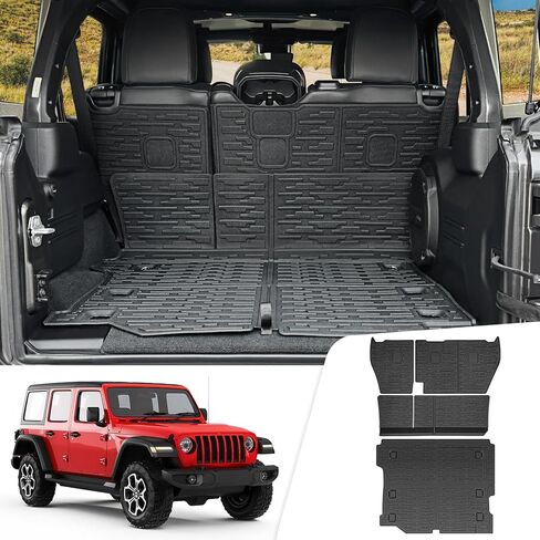 Cargo Liner with Seat Back Cover Fit for 2018-2025 Jeep Wrangler JL Unlimited 4 Door 4X4, Cargo Mat TPE Seat Back Protector for 2024 Jeep Wrangler JL/JLU Accessories(Cargo Mat+ Backrest Mats) in Saudi Arabia
