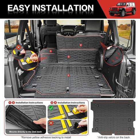 Cargo Liner with Seat Back Cover Fit for 2018-2025 Jeep Wrangler JL Unlimited 4 Door 4X4, Cargo Mat TPE Seat Back Protector for 2024 Jeep Wrangler JL/JLU Accessories(Cargo Mat+ Backrest Mats) in Saudi Arabia