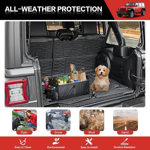 Cargo Liner with Seat Back Cover Fit for 2018-2025 Jeep Wrangler JL Unlimited 4 Door 4X4, Cargo Mat TPE Seat Back Protector for 2024 Jeep Wrangler JL/JLU Accessories(Cargo Mat+ Backrest Mats) in Saudi Arabia