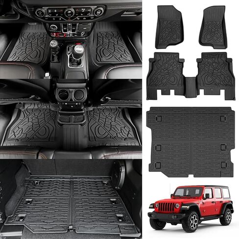 Cargo Liner with Seat Back Cover Fit for 2018-2025 Jeep Wrangler JL Unlimited 4 Door 4X4, Cargo Mat TPE Seat Back Protector for 2024 Jeep Wrangler JL/JLU Accessories(Cargo Mat+ Backrest Mats) in Saudi Arabia
