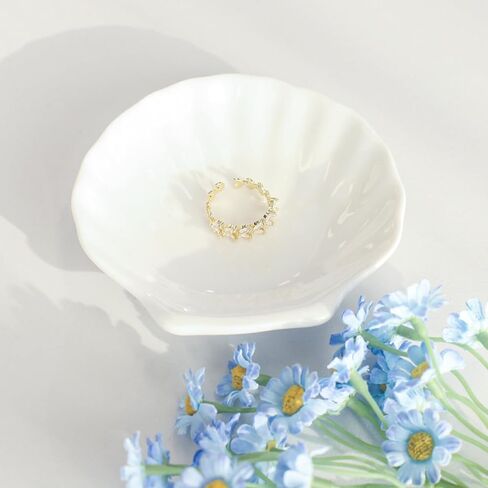 Shell Ring Dish Tray, Ceramic Jewelry Tray Trinket Dish, Seashell Key Holder Bowl, Beach Room Coastal Decor Aesthetic, Ocean Bathroom Counter Decor, White, Small in Kuwait