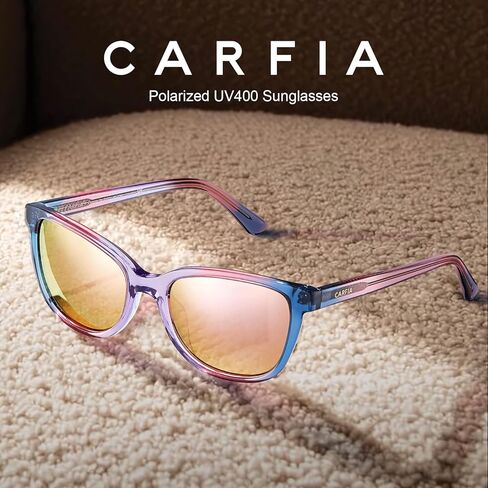 Carfia Designer Acetate Womens استقطاب النظارات الشمسية الصغيرة إلى المتوسطة الظلال العصرية للأشعة فوق البنفسجية الحماية المصنوعة يدويًا in Kuwait