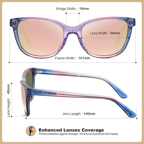 Carfia Designer Acetate Womens استقطاب النظارات الشمسية الصغيرة إلى المتوسطة الظلال العصرية للأشعة فوق البنفسجية الحماية المصنوعة يدويًا in Kuwait