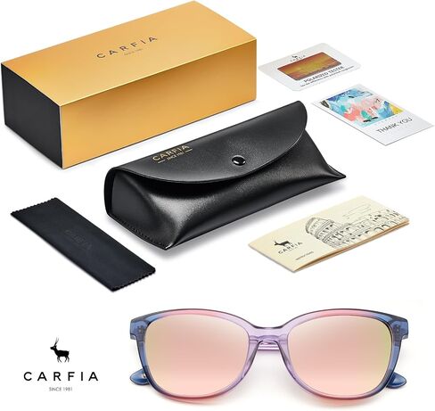 Carfia Designer Acetate Womens استقطاب النظارات الشمسية الصغيرة إلى المتوسطة الظلال العصرية للأشعة فوق البنفسجية الحماية المصنوعة يدويًا in Kuwait