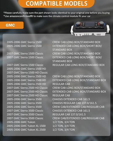 599-013 A/C لوحة التحكم في تكييف السخان 15855848 استبدال وحدة التحكم في المناخ HVAC لعام 2005 2006 CHEVY AVALANCHE SILVERADA SIVERADAD GMC Sierra Yukon XL 1500 2500 استبدال 15133519 in Kuwait