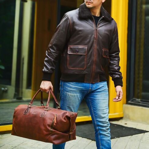 Jild Navy G-1 Real Leather Bomber Jacket Men with Removable Fur Collar - Vintage Flight Aviator Leather Jacket Men in Saudi Arabia