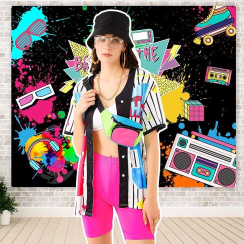 WILDPARTY 80s 90s Outfit for Women Baseball Jersey Shirt Shorts Fanny Pack Retro Party Costume Repper Accessories in Kuwait