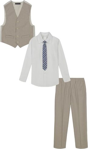 Van Heusen Boys' 4-Piece Formal Suit Set, Vest, Pants, Collared Dress Shirt, and Tie in Saudi Arabia