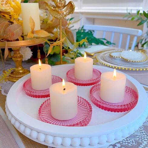 Set of 4 Candle Plate 3.8 Inch Glass Candle Holders for Pillar Candles Candle Coaster Holder Round Candle Stand for Table Centerpieces, Wedding,Party,and Home Decor (4, Clear) in Kuwait