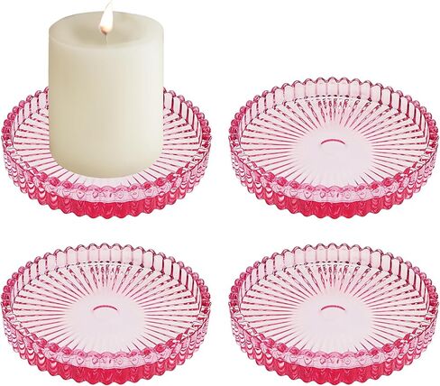 Set of 4 Candle Plate 3.8 Inch Glass Candle Holders for Pillar Candles Candle Coaster Holder Round Candle Stand for Table Centerpieces, Wedding,Party,and Home Decor (4, Clear) in Kuwait