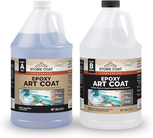 Stone Coat Countertops Art Coat (2 Gal Epoxy Resin) Formulated with Zero VOCs, Extended Working Time, UV Resistance for Alcohol Ink, Acrylic, Metallics, Food Safe Epoxy Perfect for DIY and Art Markers in Kuwait