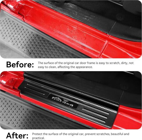4PCS Door Sill Protector for Jeep Wrangler JL JLU 2018-2024/Jeep Gladiator JT 2020-2024 Accessories Stainless Steel Front Door Car Pedal Kick Protection (4PCS-4 Door-Carbon Fiber) in Kuwait