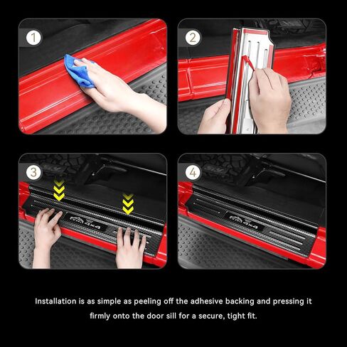 4PCS Door Sill Protector for Jeep Wrangler JL JLU 2018-2024/Jeep Gladiator JT 2020-2024 Accessories Stainless Steel Front Door Car Pedal Kick Protection (4PCS-4 Door-Carbon Fiber) in Kuwait