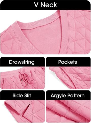 Fisoew Womens Argyle 2 Piece Outfits Skirt Sets Short Sleeve V Neck Tops and Casual Mini Skirts Lounge Sets in Saudi Arabia