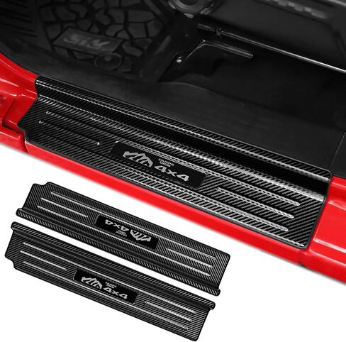 4PCS Door Sill Protector for Jeep Wrangler JL JLU 2018-2024/Jeep Gladiator JT 2020-2024 Accessories Stainless Steel Front Door Car Pedal Kick Protection (4PCS-4 Door-Carbon Fiber) in Kuwait