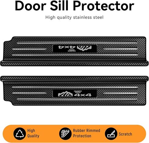 4PCS Door Sill Protector for Jeep Wrangler JL JLU 2018-2024/Jeep Gladiator JT 2020-2024 Accessories Stainless Steel Front Door Car Pedal Kick Protection (4PCS-4 Door-Carbon Fiber) in Kuwait