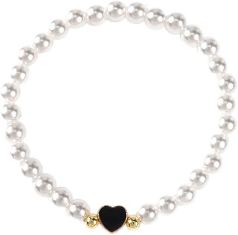 Mothers Day Dainty Pearl Heart 14K Gold Beaded Plated Bracelets for Women,Cute Love Stretch Colorful Charming Prom Summer Jewelry Friendship Birthday Gift in Kuwait