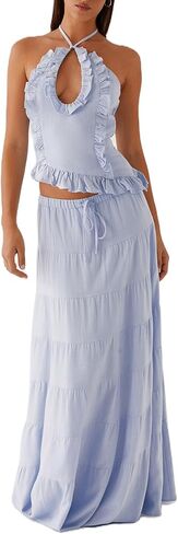 Y2K Maxi Skirt مجموعة من قطعتين للنساء لتنورات طويلة Ruched Ruched Ruched Long in Saudi Arabia