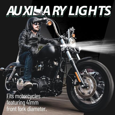 MoKitDora Harley Motorcycle Auxiliary Light Kit Driving Spotlights Fog Light with Mount Brackets Wire Harness Waterproof 72W for 41MM Front Fork, Chrome in Saudi Arabia