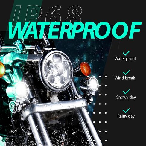 MoKitDora Harley Motorcycle Auxiliary Light Kit Driving Spotlights Fog Light with Mount Brackets Wire Harness Waterproof 72W for 41MM Front Fork, Chrome in Saudi Arabia