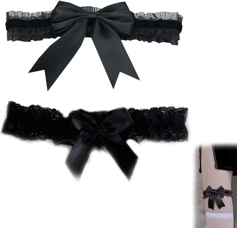 2 Pcs Wedding Garters for Bride, Black Garters Belt with a Bow, Prom Leg Garter Belt Tossing Thigh Garters Bowknot Elastic Leg Ring for Women and Girls Party Dance Birthday Wedding in Saudi Arabia