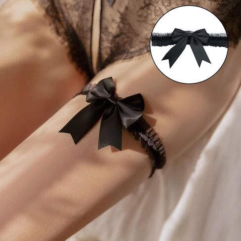 2 Pcs Wedding Garters for Bride, Black Garters Belt with a Bow, Prom Leg Garter Belt Tossing Thigh Garters Bowknot Elastic Leg Ring for Women and Girls Party Dance Birthday Wedding in Saudi Arabia