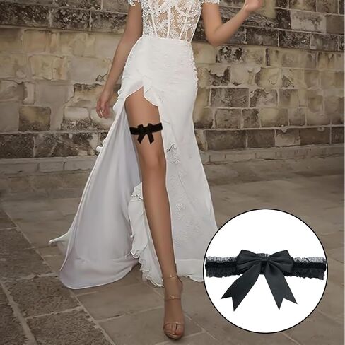 2 Pcs Wedding Garters for Bride, Black Garters Belt with a Bow, Prom Leg Garter Belt Tossing Thigh Garters Bowknot Elastic Leg Ring for Women and Girls Party Dance Birthday Wedding in Saudi Arabia