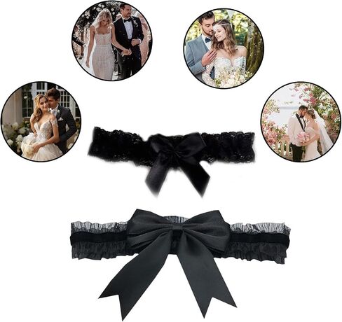 2 Pcs Wedding Garters for Bride, Black Garters Belt with a Bow, Prom Leg Garter Belt Tossing Thigh Garters Bowknot Elastic Leg Ring for Women and Girls Party Dance Birthday Wedding in Saudi Arabia