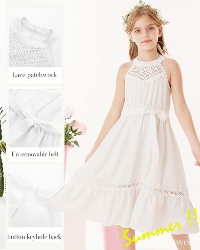 GRACE KARIN Girls Dresses Summer Spring Halter Maxi Dress Kids Ruffle Casual Flower Pleated Sun Dress Size 5-14 in Saudi Arabia