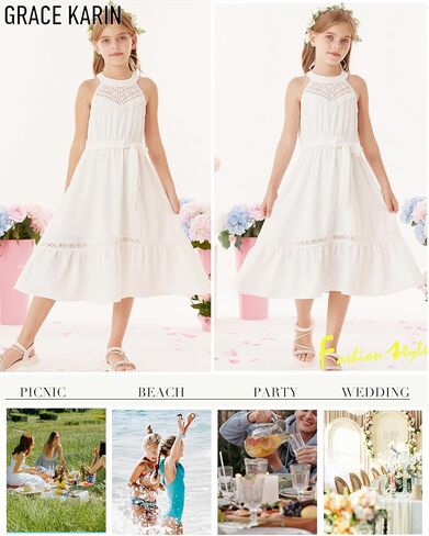 GRACE KARIN Girls Dresses Summer Spring Halter Maxi Dress Kids Ruffle Casual Flower Pleated Sun Dress Size 5-14 in Saudi Arabia