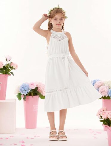 GRACE KARIN Girls Dresses Summer Spring Halter Maxi Dress Kids Ruffle Casual Flower Pleated Sun Dress Size 5-14 in Saudi Arabia