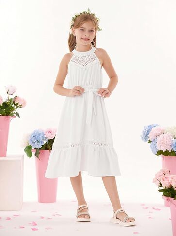 GRACE KARIN Girls Dresses Summer Spring Halter Maxi Dress Kids Ruffle Casual Flower Pleated Sun Dress Size 5-14 in Saudi Arabia