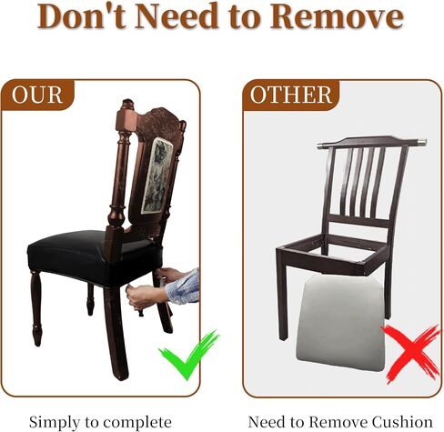 Leather Seat Covers for Dining Room Chairs Set of 4, Waterproof Kitchen Chair Seat Protector Slipcovers Made of 4-Way High Stretch PU Leather and Rear Covers Design (Black 4 Pcs) in Saudi Arabia