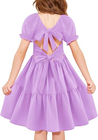 Arshiner Girls Summer Dress Bud Back Short Square Square Neck Tiered Midi Dresses مع جيوب in Saudi Arabia