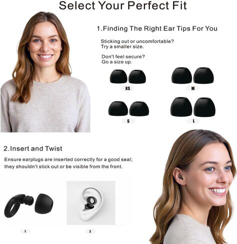 Ear Plugs for Sleeping, 2 Pairs Ear Plugs for Sleeping Noise Cancelling, 35dB Reusable Silicone Earplugs for Noise Reduction, Sleep, Work, Hearing Protection, Concert and Snoring, Black in Kuwait