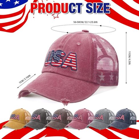 Tarpop 6 Pcs American Flag Baseball Cap Tactical USA Flag Hats Adjustable Washed Us Flag Cap for Men Women in Kuwait