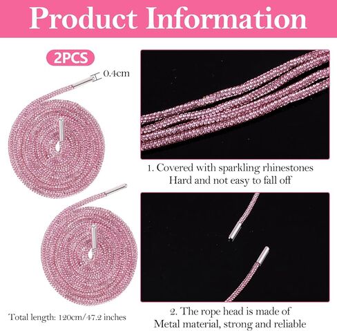 Bremorou 4 Pcs Pink Shoe Laces Rhinestone Shoe Laces Glitter Rope Laces Crystal Crystal Drawstring For Sweatpants Sneakers in Saudi Arabia