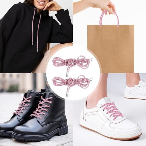 Bremorou 4 Pcs Pink Shoe Laces Rhinestone Shoe Laces Glitter Rope Laces Crystal Crystal Drawstring For Sweatpants Sneakers in Saudi Arabia