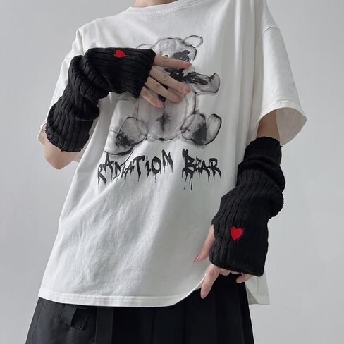 POHADON Women's Y2k Long Fingerless Gloves Cute Heart Arm Warmers Fall Winter Thumb Hole Mittens Harajuku Accessories in Saudi Arabia
