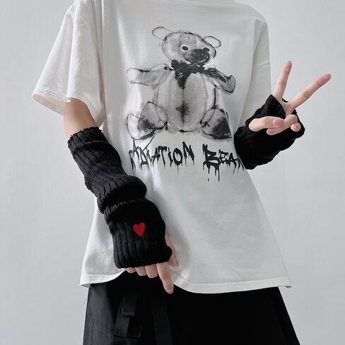POHADON Women's Y2k Long Fingerless Gloves Cute Heart Arm Warmers Fall Winter Thumb Hole Mittens Harajuku Accessories in Saudi Arabia