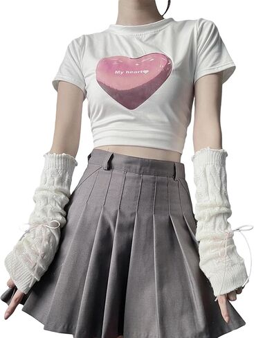 Y2K Knitted Arm Warmers for Women Teen Girls Japanese Kawaii Bow Dec Arm Sleeves Harajuke Lolita Fingerless Gloves in Saudi Arabia