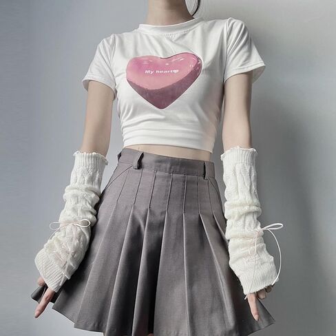 Y2K Knitted Arm Warmers for Women Teen Girls Japanese Kawaii Bow Dec Arm Sleeves Harajuke Lolita Fingerless Gloves in Saudi Arabia