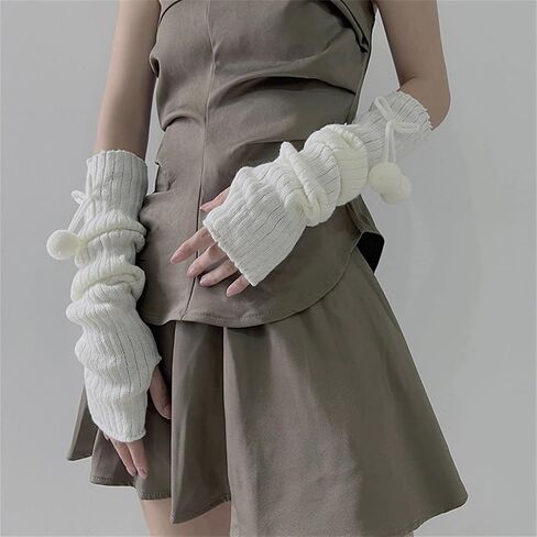 Y2K Knitted Arm Warmers for Women Teen Girls Japanese Kawaii Bow Dec Arm Sleeves Harajuke Lolita Fingerless Gloves in Saudi Arabia