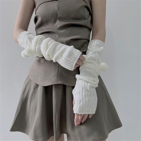 Y2K Knitted Arm Warmers for Women Teen Girls Japanese Kawaii Bow Dec Arm Sleeves Harajuke Lolita Fingerless Gloves in Saudi Arabia