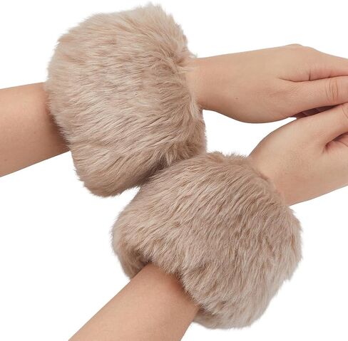 Faux Fur Cuffs Wrist Warm Fluffy Cuffs Fur Cuff Short Arm Warmers Plush Fuzzy Oversleeve Gloves for Women Costumes in Saudi Arabia
