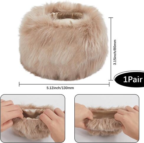 Faux Fur Cuffs Wrist Warm Fluffy Cuffs Fur Cuff Short Arm Warmers Plush Fuzzy Oversleeve Gloves for Women Costumes in Saudi Arabia