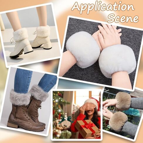 Faux Fur Cuffs Wrist Warm Fluffy Cuffs Fur Cuff Short Arm Warmers Plush Fuzzy Oversleeve Gloves for Women Costumes in Saudi Arabia