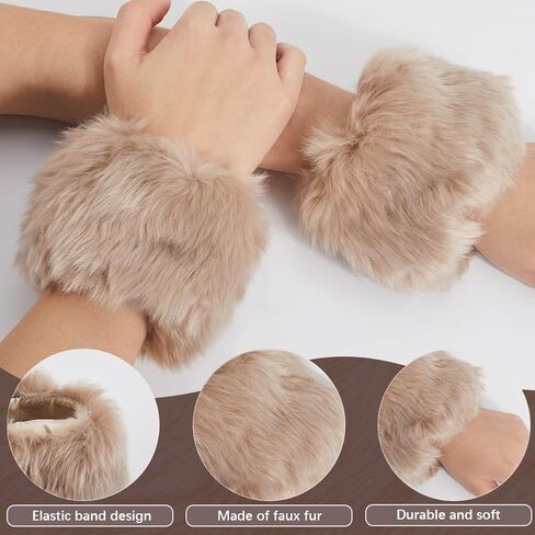 Faux Fur Cuffs Wrist Warm Fluffy Cuffs Fur Cuff Short Arm Warmers Plush Fuzzy Oversleeve Gloves for Women Costumes in Saudi Arabia