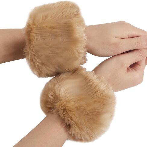 Faux Fur Cuffs Wrist Warm Fluffy Cuffs Fur Cuff Short Arm Warmers Plush Fuzzy Oversleeve Gloves for Women Costumes in Saudi Arabia