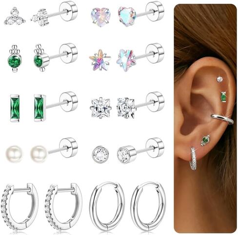 LOYALLOOK Gold Flat Back Earrings for Women Hypoallergenic Surgical Stainless Steel Earrings for Sensitive Ears Cartilage Earring Sets for Multiple Piercing Trendy Flatback Earrings Studs Small Hoop in Saudi Arabia